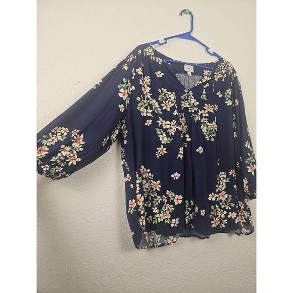 St. John's Bay 3X Floral Peasant Top Long Sleeves Gathered Neckline - Picture 2 of 6
